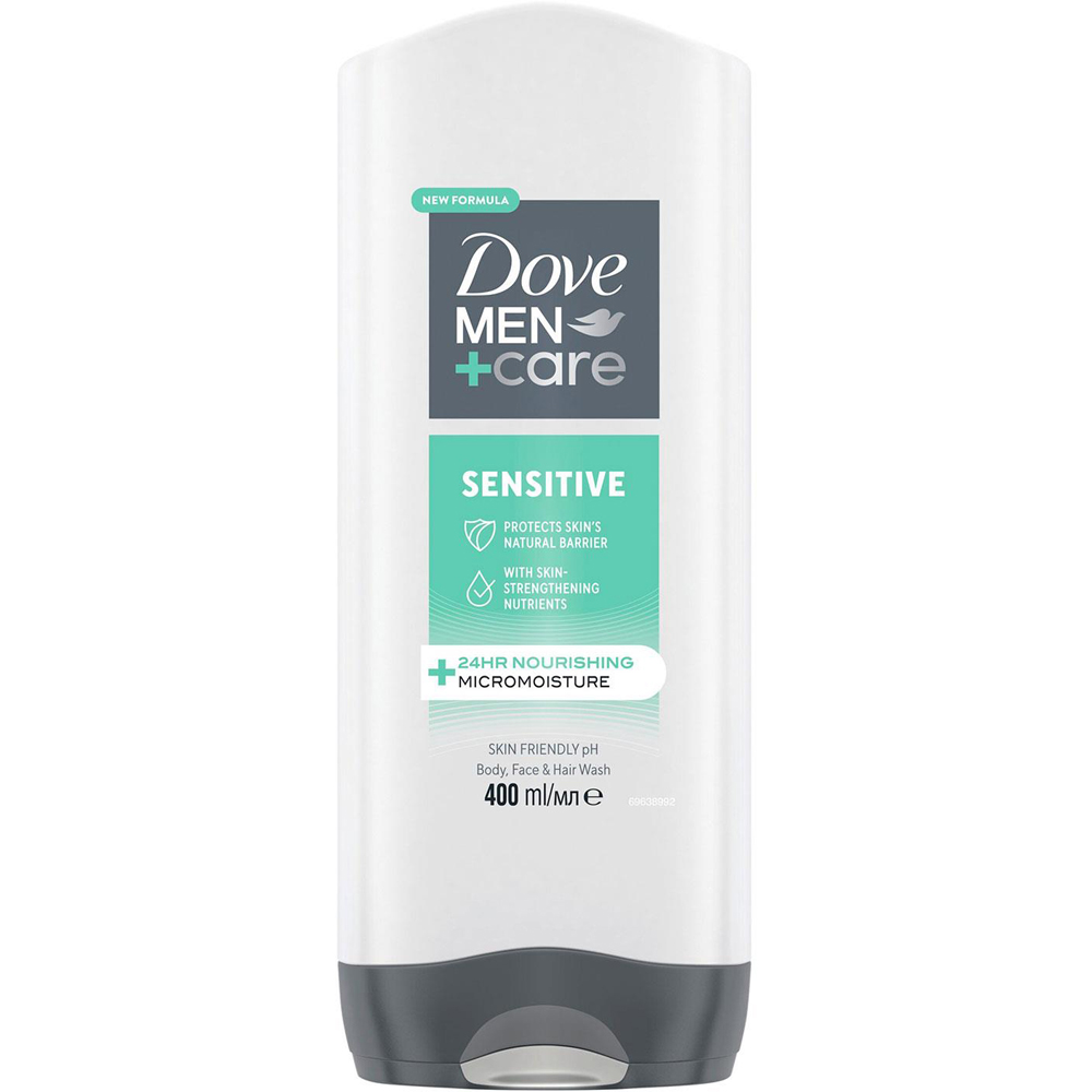 Dove Men+ Care 3-in-1 Hydrating Sensitive Body Face and Hair Wash 400ml 6 Pack Image 3