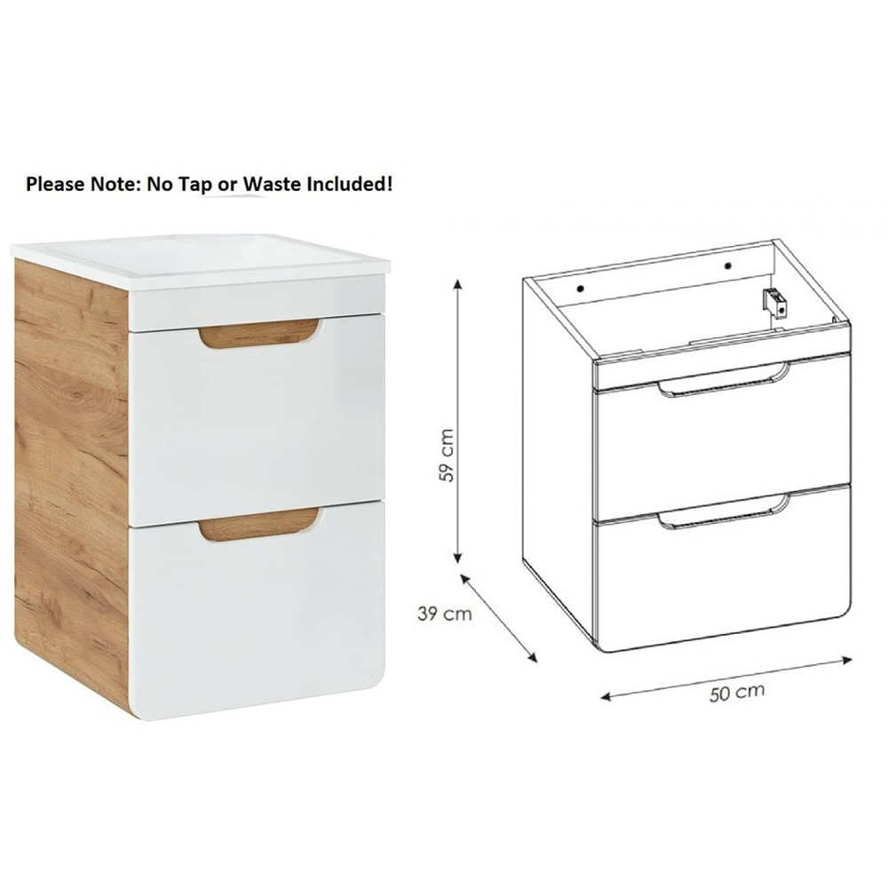 Impact Furniture Aruba White Gloss and Oak Wotan 4 Piece Floating Bathroom Furniture Set Image 9