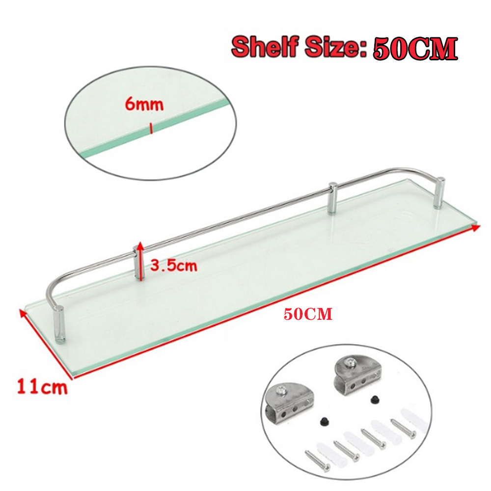 Living And Home WH0714 Silver Tempered Glass & Aluminium Wall Mounted Bathroom Shelf 50cm Image 8