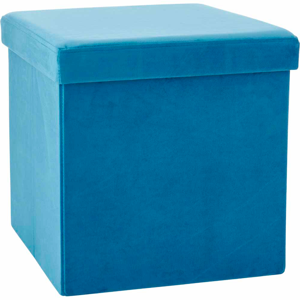 Wilko Blue Velour Ottoman Cube Image 2