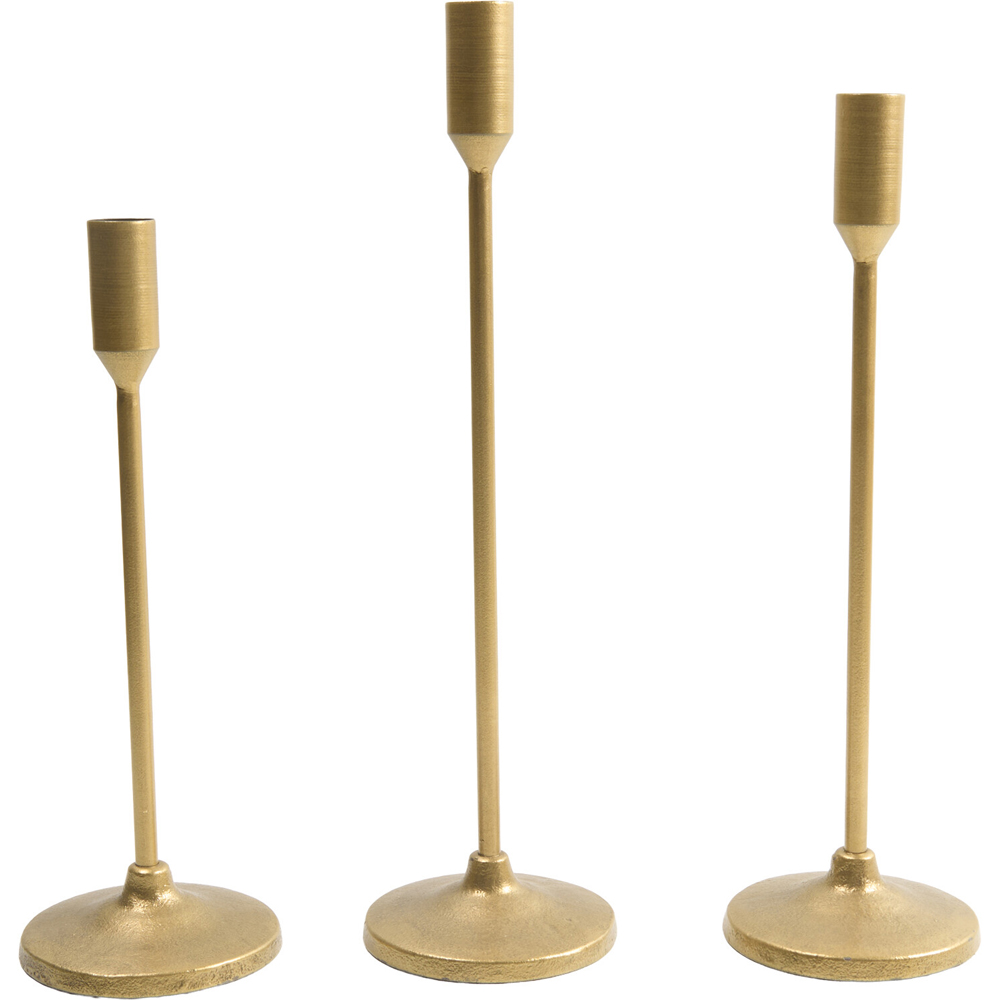 Set of 3 Taper Candle Holders Gold Image 3
