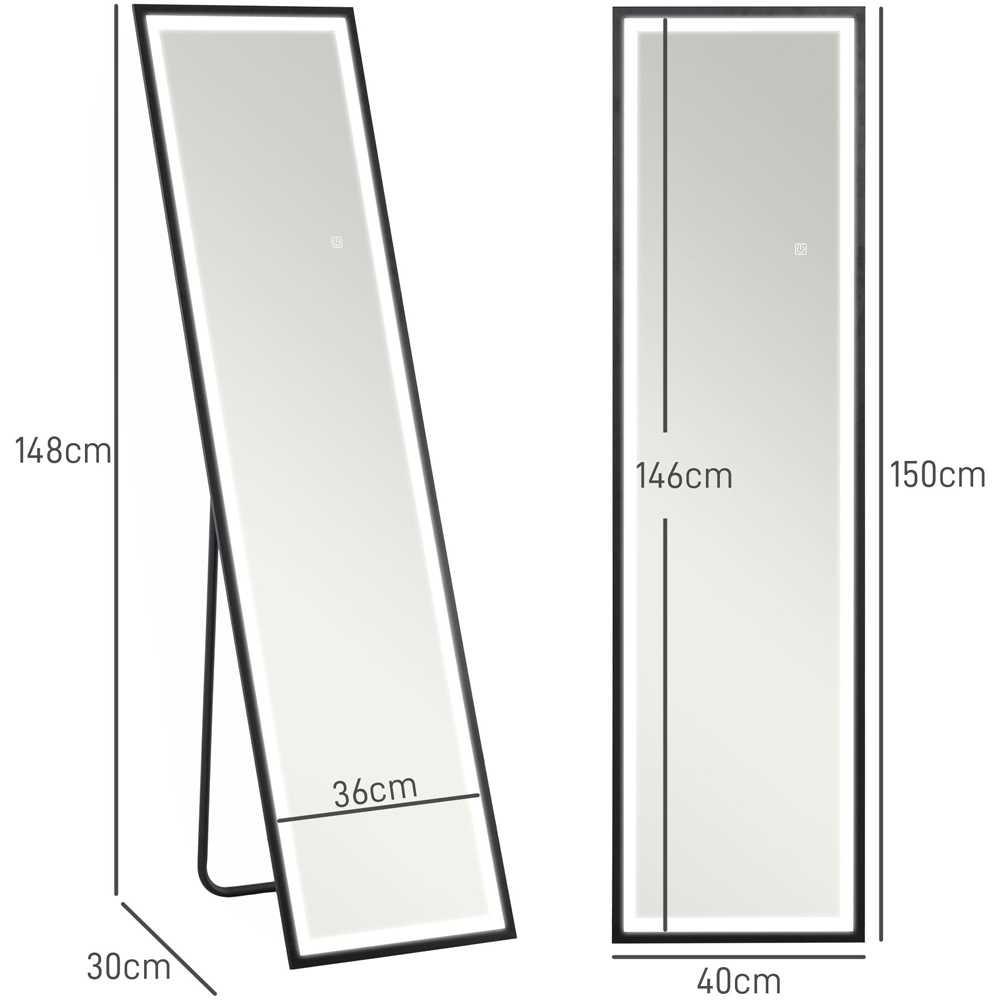 Portland Black Metal Frame Full Length Mirror with Adjustable Lights 150 x 40cm Image 9