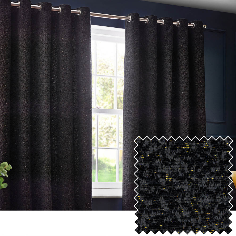 Paoletti Galaxy Black Chenille Eyelet Curtain 183 x 168cm Image 2