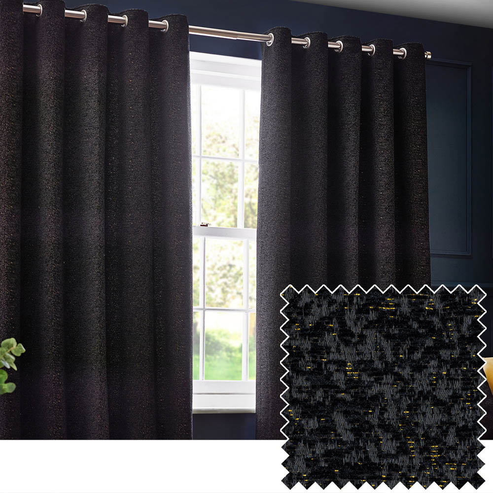 Paoletti Galaxy Black Chenille Eyelet Curtain 229 x 183cm Image 2