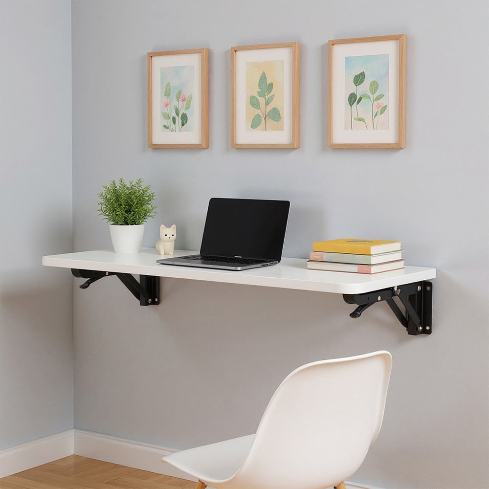 Living and Home White Wall Mounted Folding Table with Iron Brackets 75 x 24cm Image 7