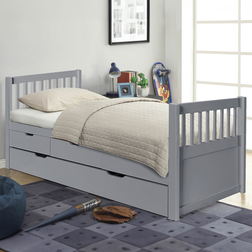 Brooklyn Single Grey Pine Cabin Bed with Trundle Image 1