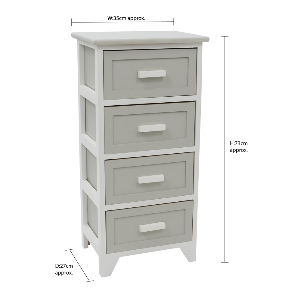 JVL Abingdon Grey and White 4 Drawer Tall Willow Storage Unit Image 8