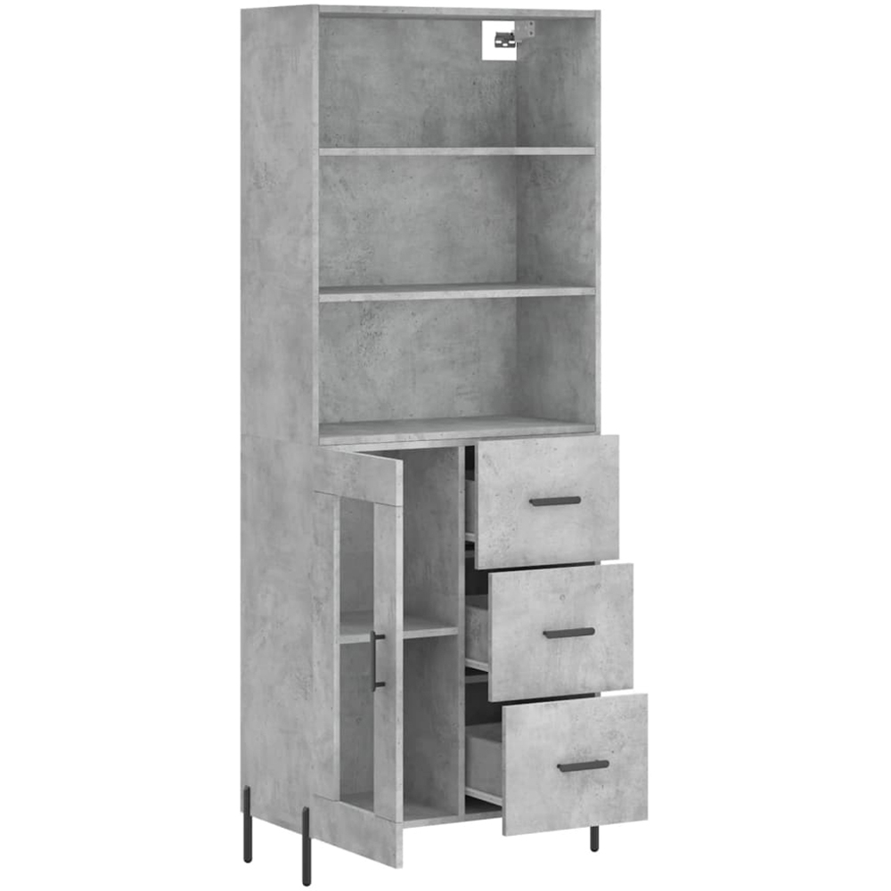 vidaXL Single Glass Door 3 Drawer 3 Shelf Concrete Grey Tall Highboard Image 4