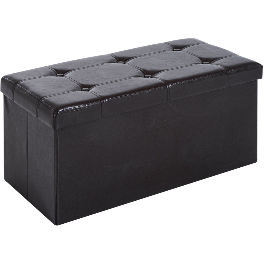 Portland Brown Tufted Faux Leather Folding Ottoman Image 2