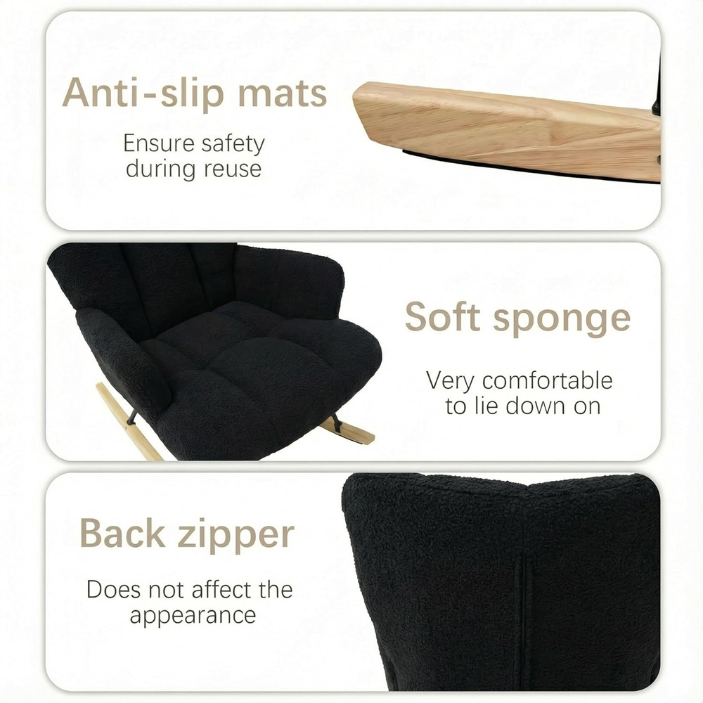 Alivio Black Teddy Plush High Backrest Rocking Chair Image 7