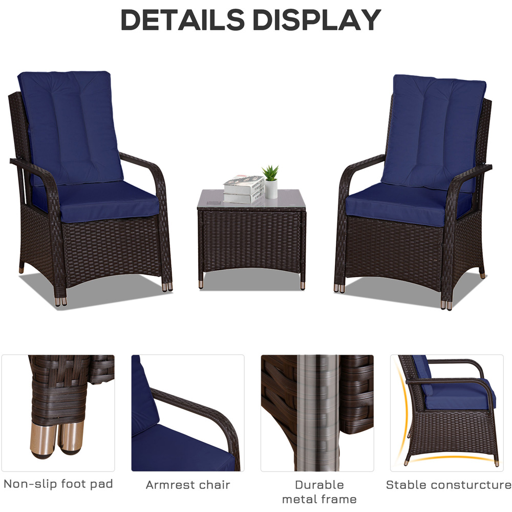 Outsunny 2 Seater Dark Blue PE Rattan Bistro Set with Cover Image 4