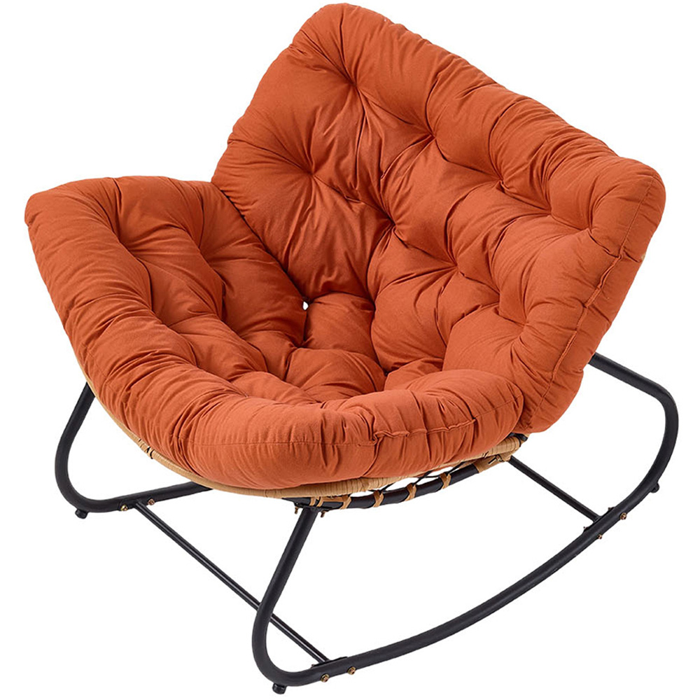 Living and Home Orange PE Rattan Rocking Chair with Cushion Image 2