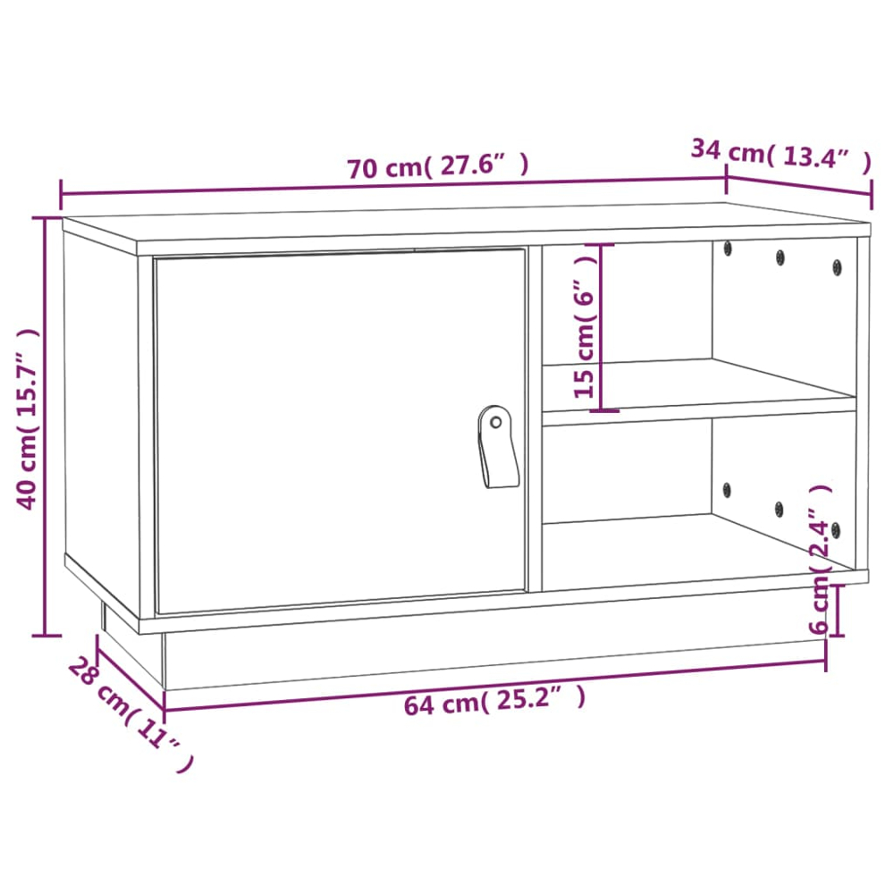 vidaXL Single Door 2 Shelf Black Solid Pine Wood TV Cabinet Image 9