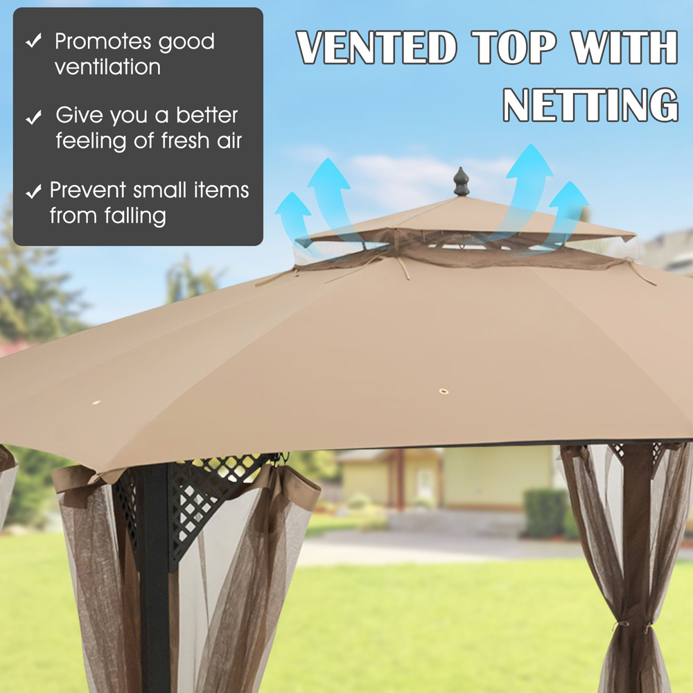 Costway 368 x 303cm Brown Gazebo Replacement Top with Air Vent and Drainage Holes Image 5