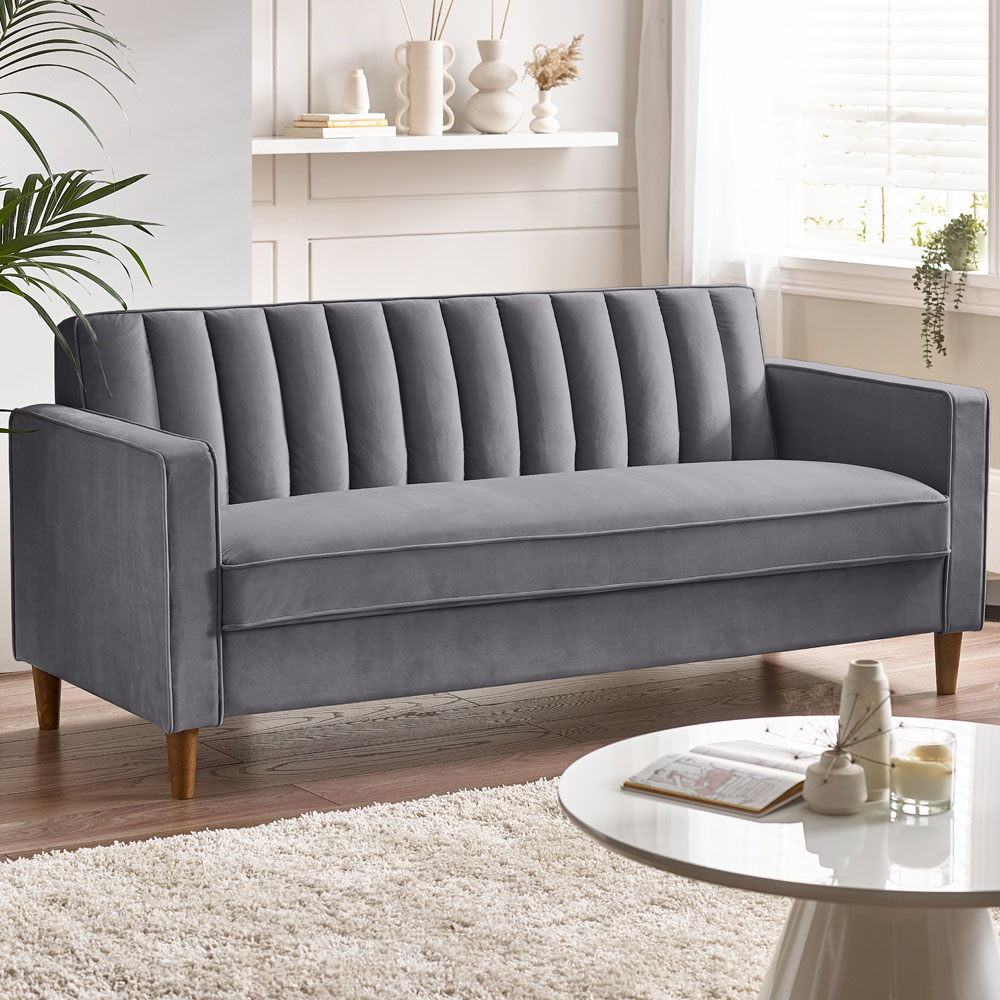 Furniturebox Kody 3 Seater Grey Velvet Sofa Image 1