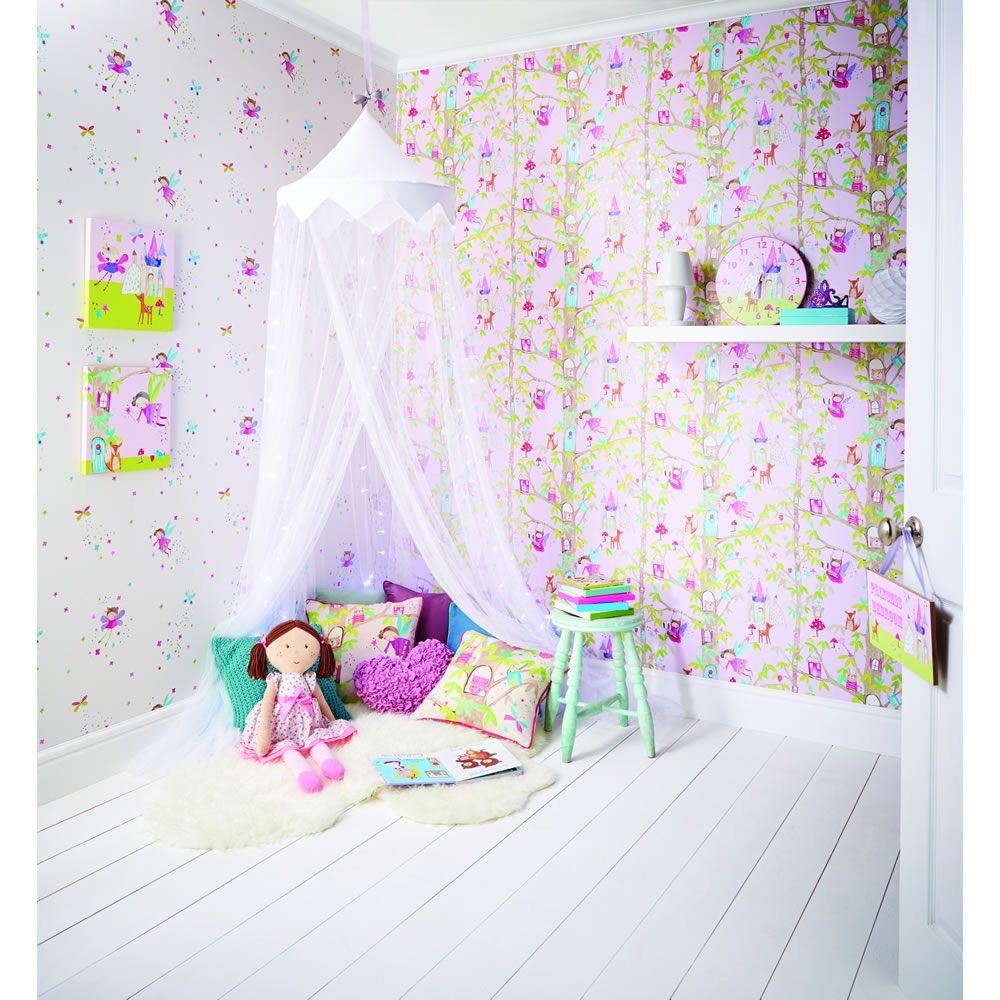 Arthouse Woodland Fairies Pink Kids' Wallpaper Image 2
