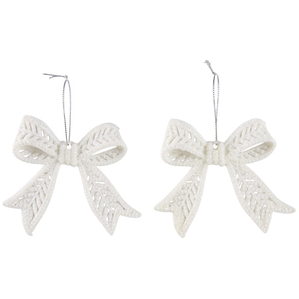Single Alpine Lodge Glitter Bow Ornament 2 Pack in Assorted styles Image 3