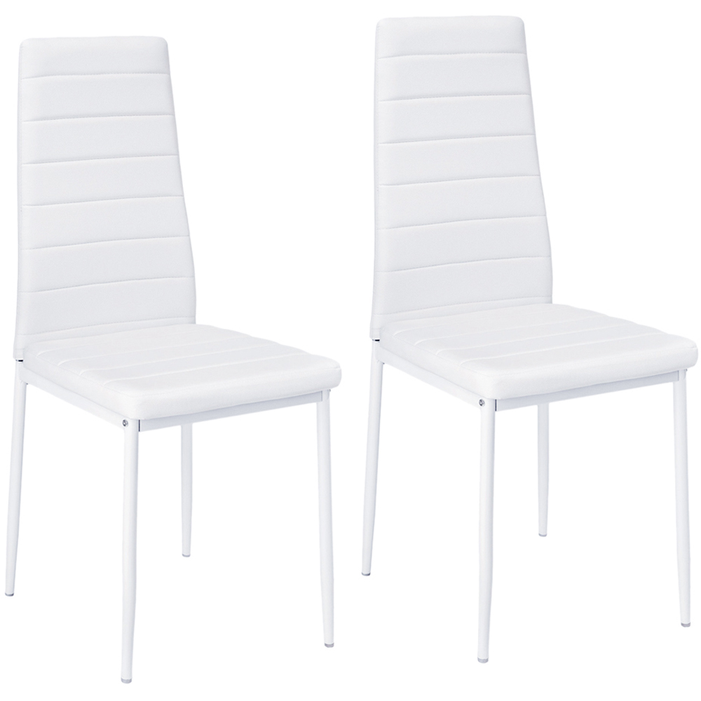 Living and Home Set of 2 White PU Leather Armless High Back Dining Chair Image 2