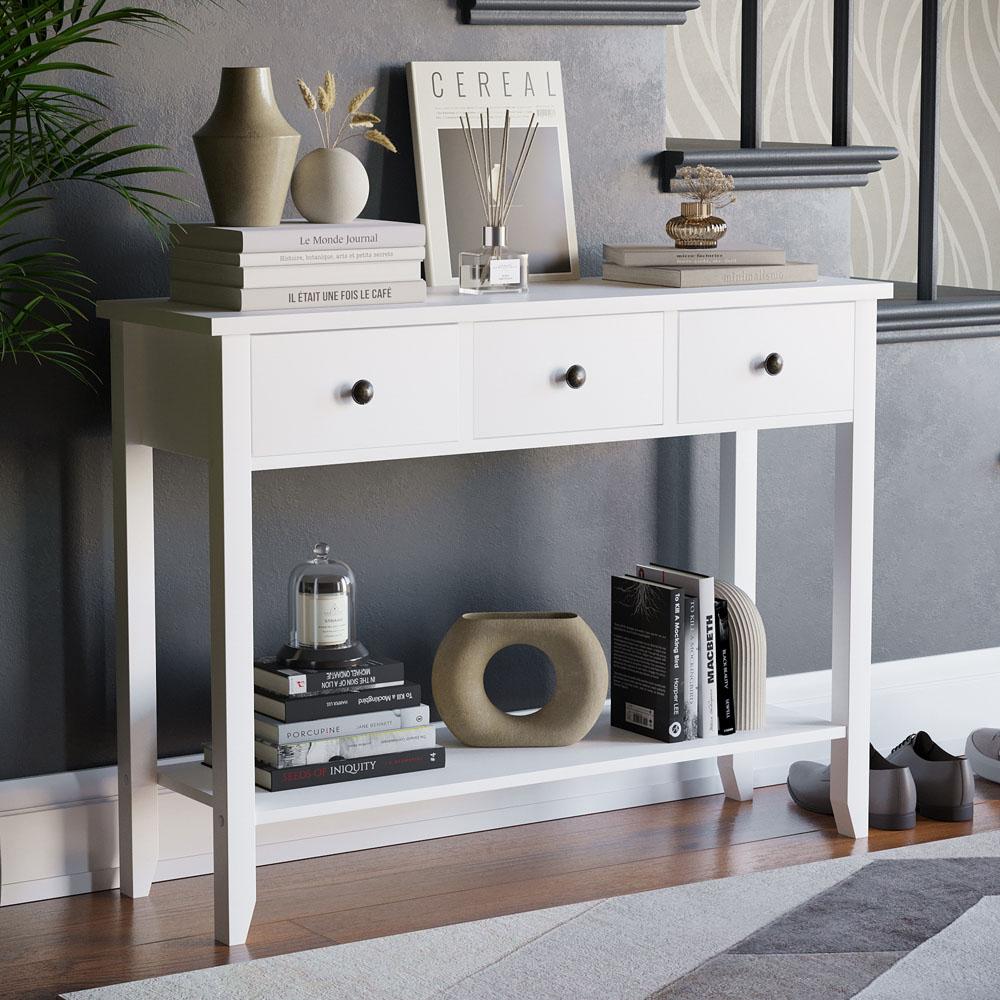 Home Vida Windsor 3 Drawer White Console Table Image 1