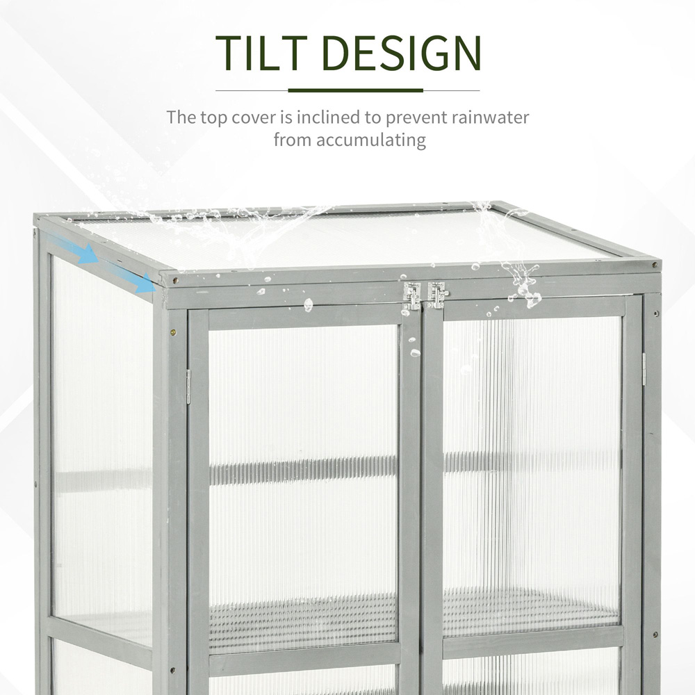 Outsunny 3 Shelf Grey Wooden Polycarbonate 2.5 x 1.5ft Cold Frame Greenhouse Image 7
