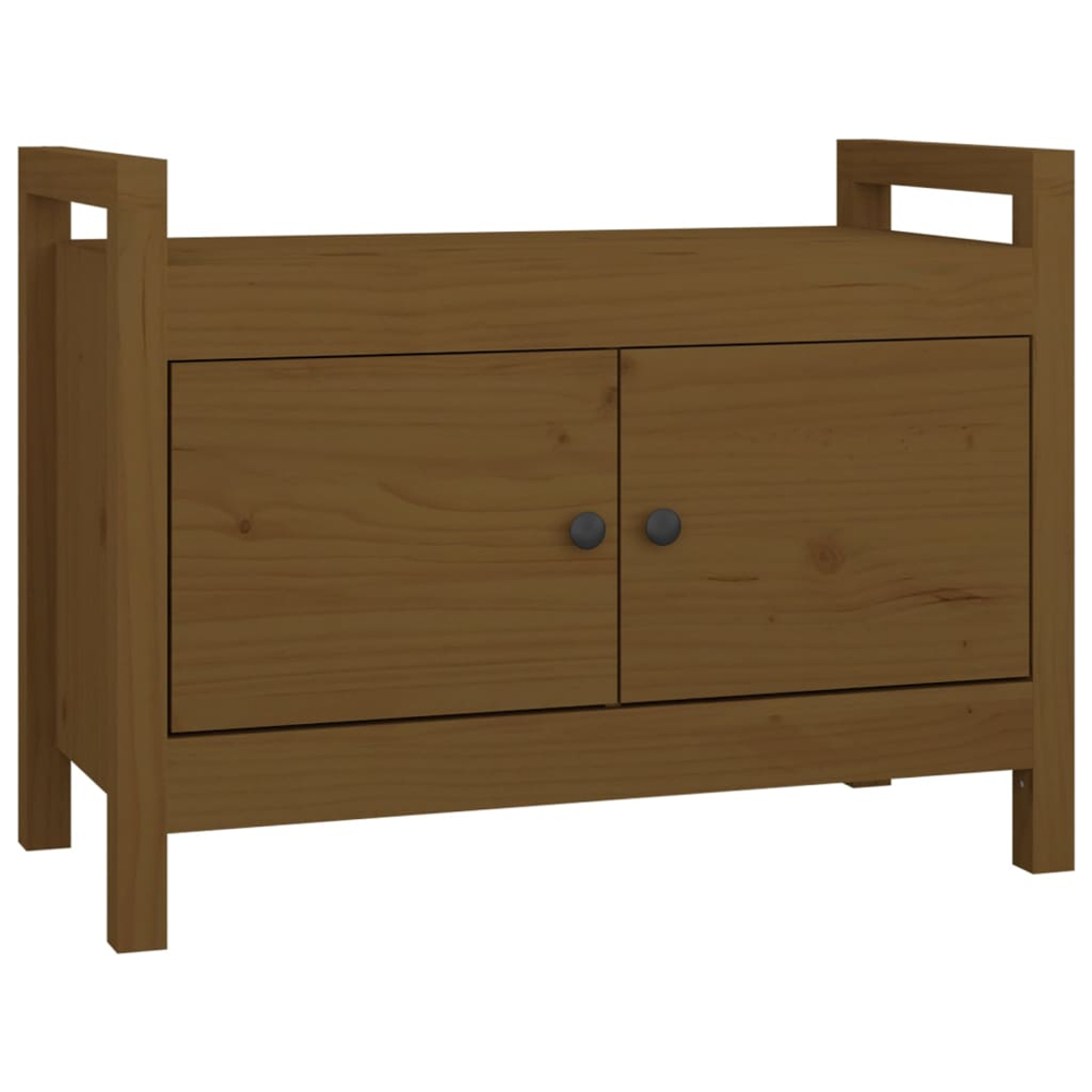 vidaXL 2 Door Honey Brown Solid Wood Pine Hall Bench Image 2