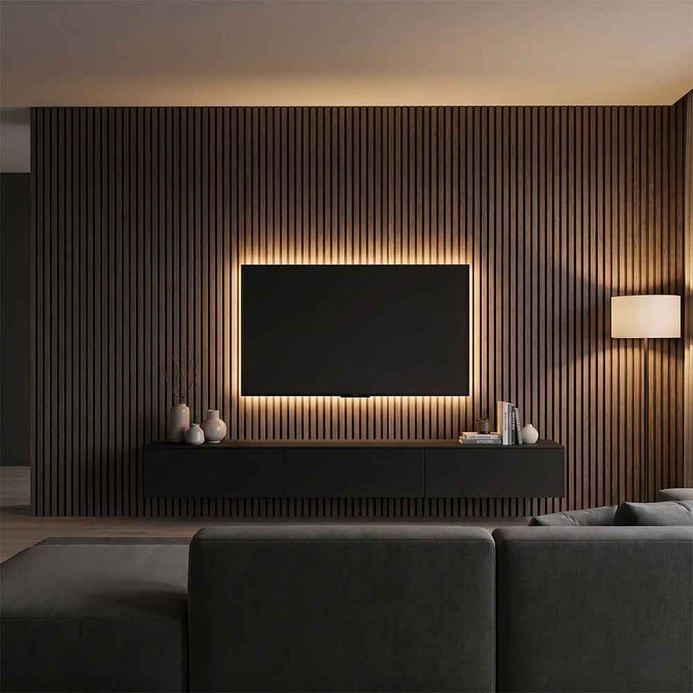 Britwall Warm Brown Wood Grain Linear Acoustic Wall Panel 2400 x 600 x 21mm 2 Pack Image 4