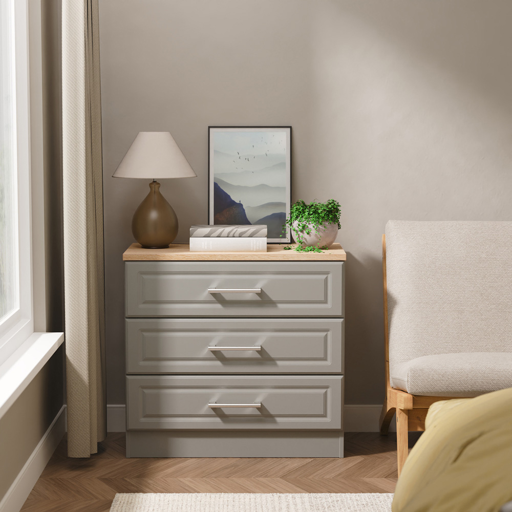 Crowndale Kent 3 Drawer Dusk Grey and Bardolino Oak Chest of Drawers Ready Assembled Image 7