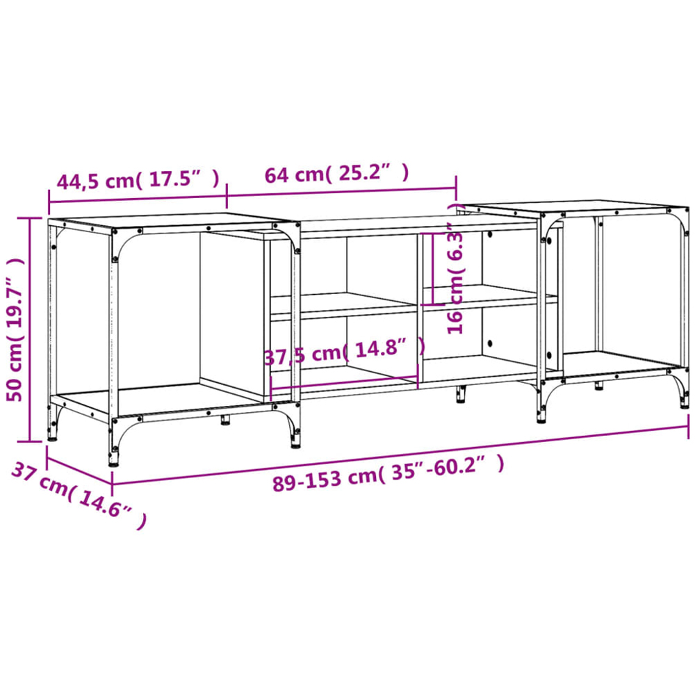 vidaXL 4 Shelf Smoked Oak Industrial Style Adjustable TV Cabinet Image 9