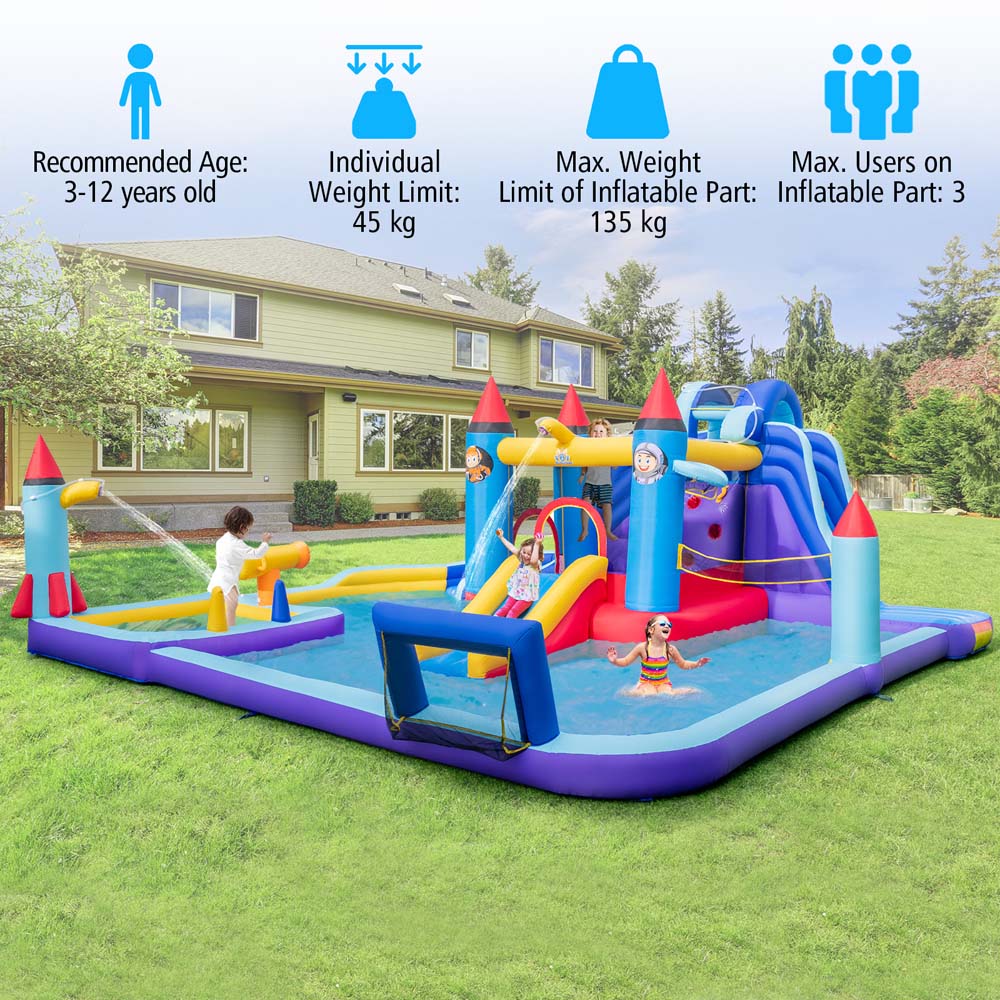 Costway Rocket Theme Inflatable Water Slide Park with 2 Slides Image 3