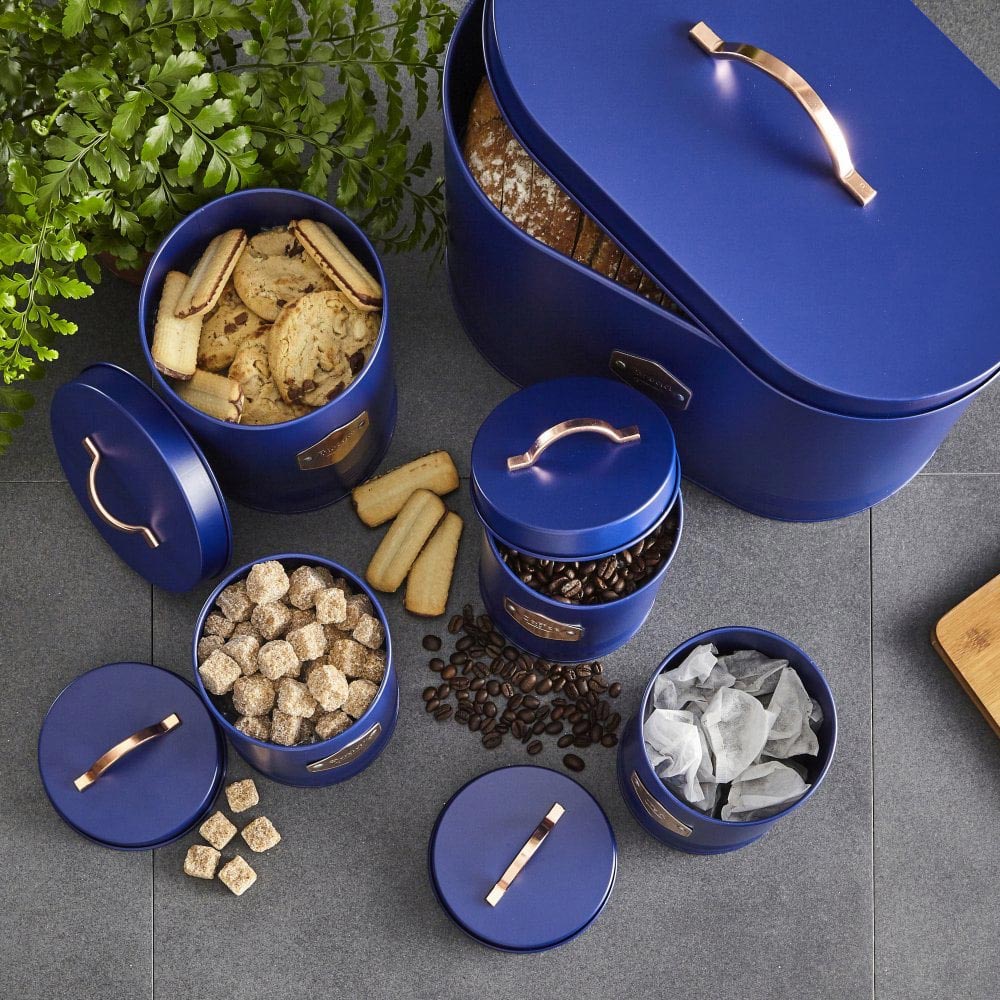 Neo Navy Blue Embossed 5 Piece Kitchen Canister Set Image 3