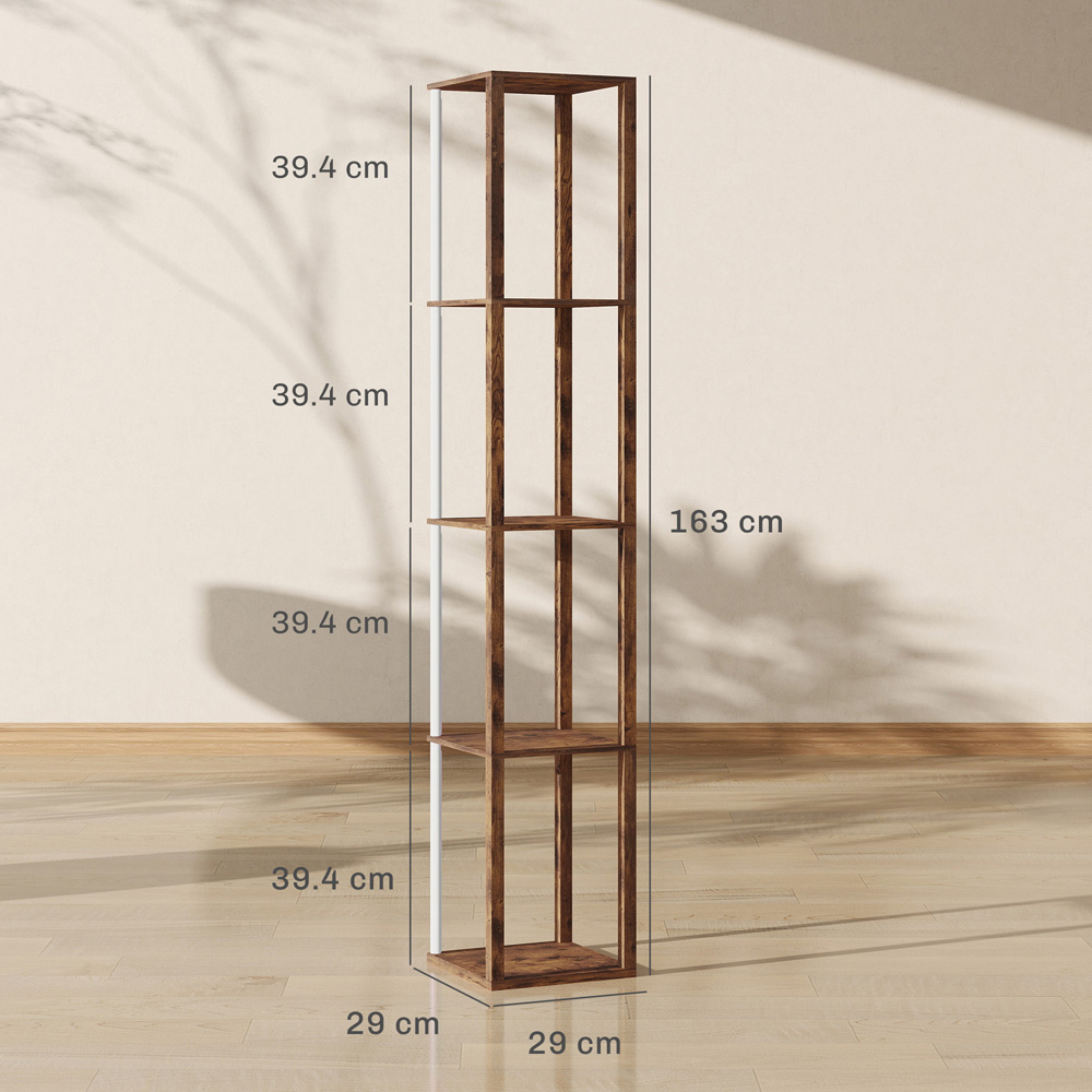 HOMCOM 4 Shelf Rustic Brown RGB LED Floor Lamp with Remote Image 9