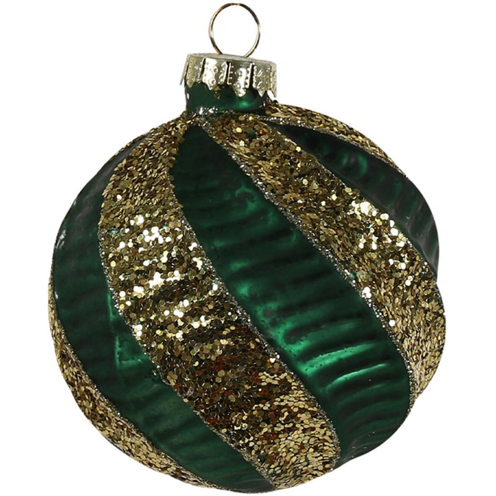 Royal Emerald Green and Gold Glittered Christmas Bauble Image 2