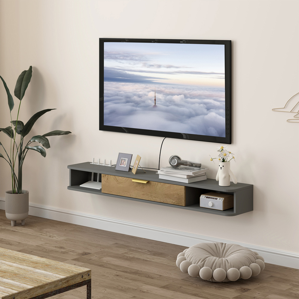 HOMCOM 2 Compartment Grey Floating TV Unit 140cm Image 4