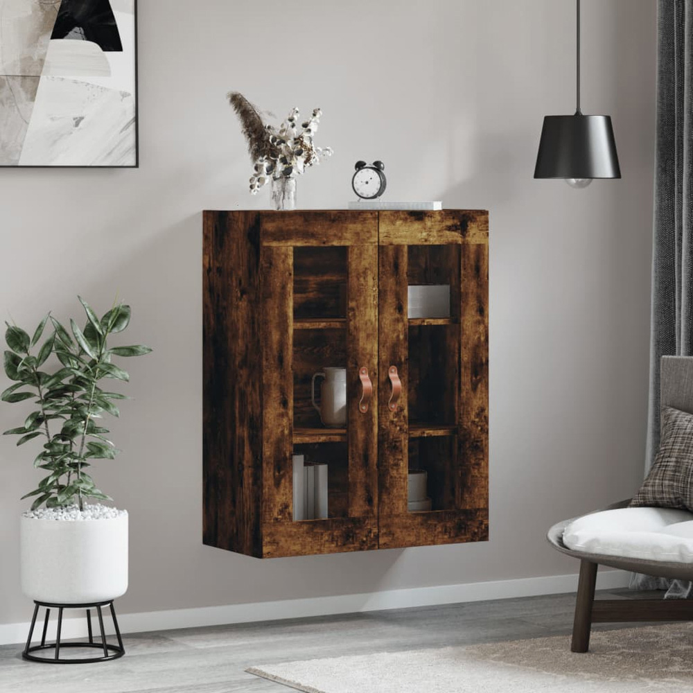 vidaXL 2 Glass Door Brown Smoked Oak Wall Mounted Cabinet Image 9