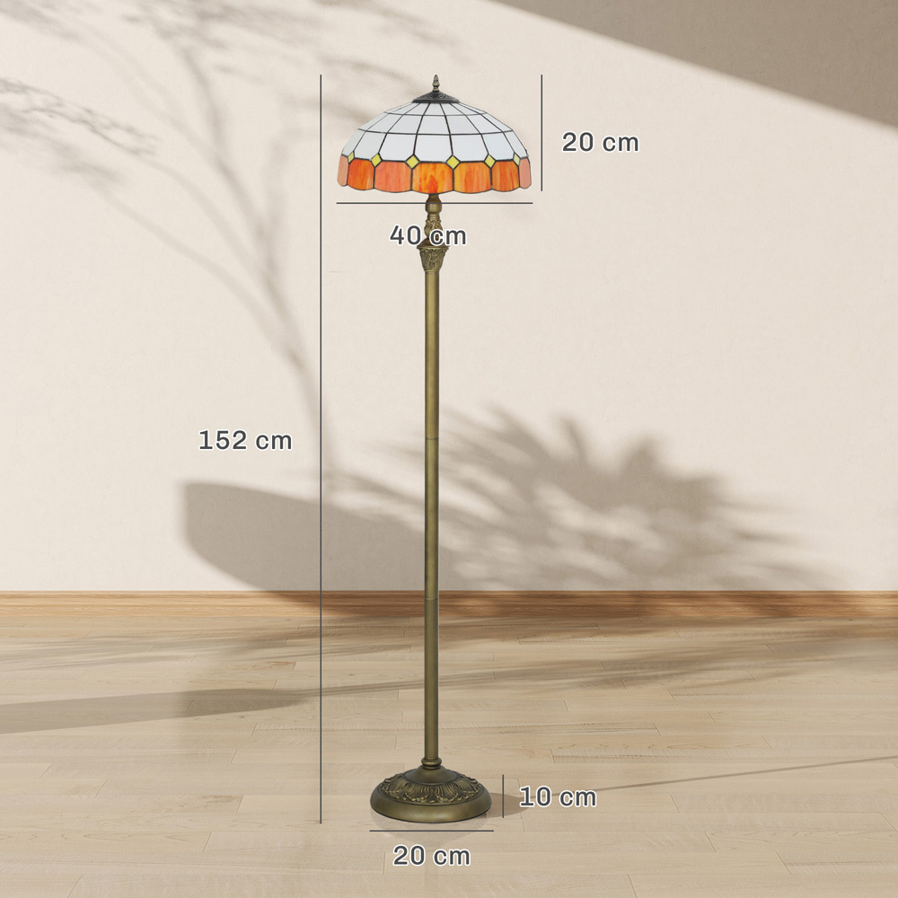 HOMCOM Orange Vintage Handcrafted Stained Glass Shade Floor Lamp Image 9