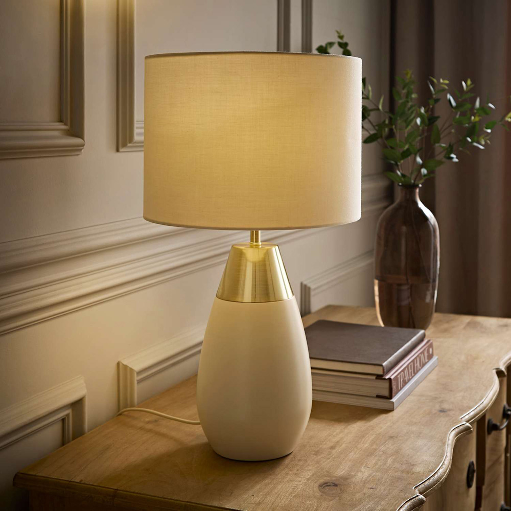 ValueLights Hurst Cream Drum Shade Touch Table Lamp with Bulb Image 5