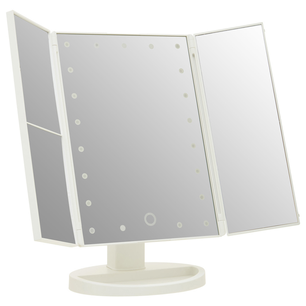Premier Housewares Cassini Tri Fold White LED Table Mirror Image 1