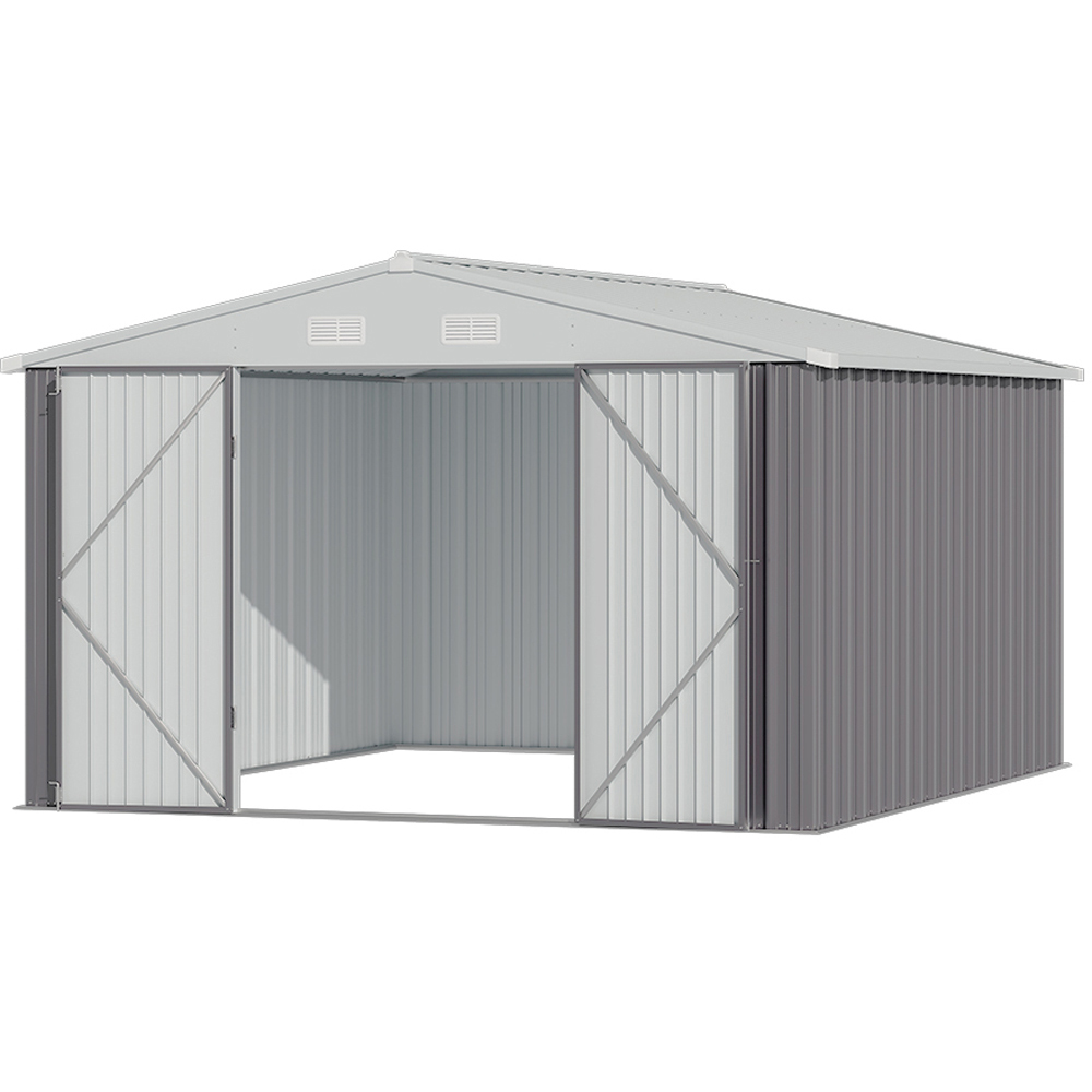 Living and Home 10 x 8ft Grey and White Metal Apex Garden Storage Shed Image 4