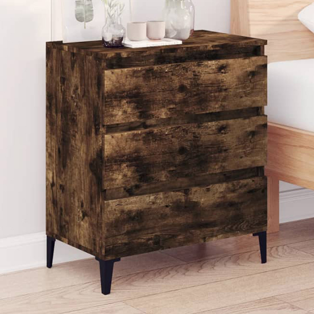 vidaXL 3 Drawer Smoked Oak Wide Sideboard with Metal Legs Image 1