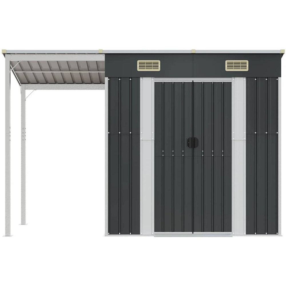 vidaXL 9 x 3.5ft Anthracite Galvanised Steel Garden Shed with Extended Roof Image 3