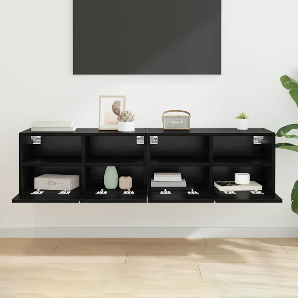 vidaXL 2 Door 2 Shelf Black Oak Wall Mounted TV Unit Set of 2 Image 1