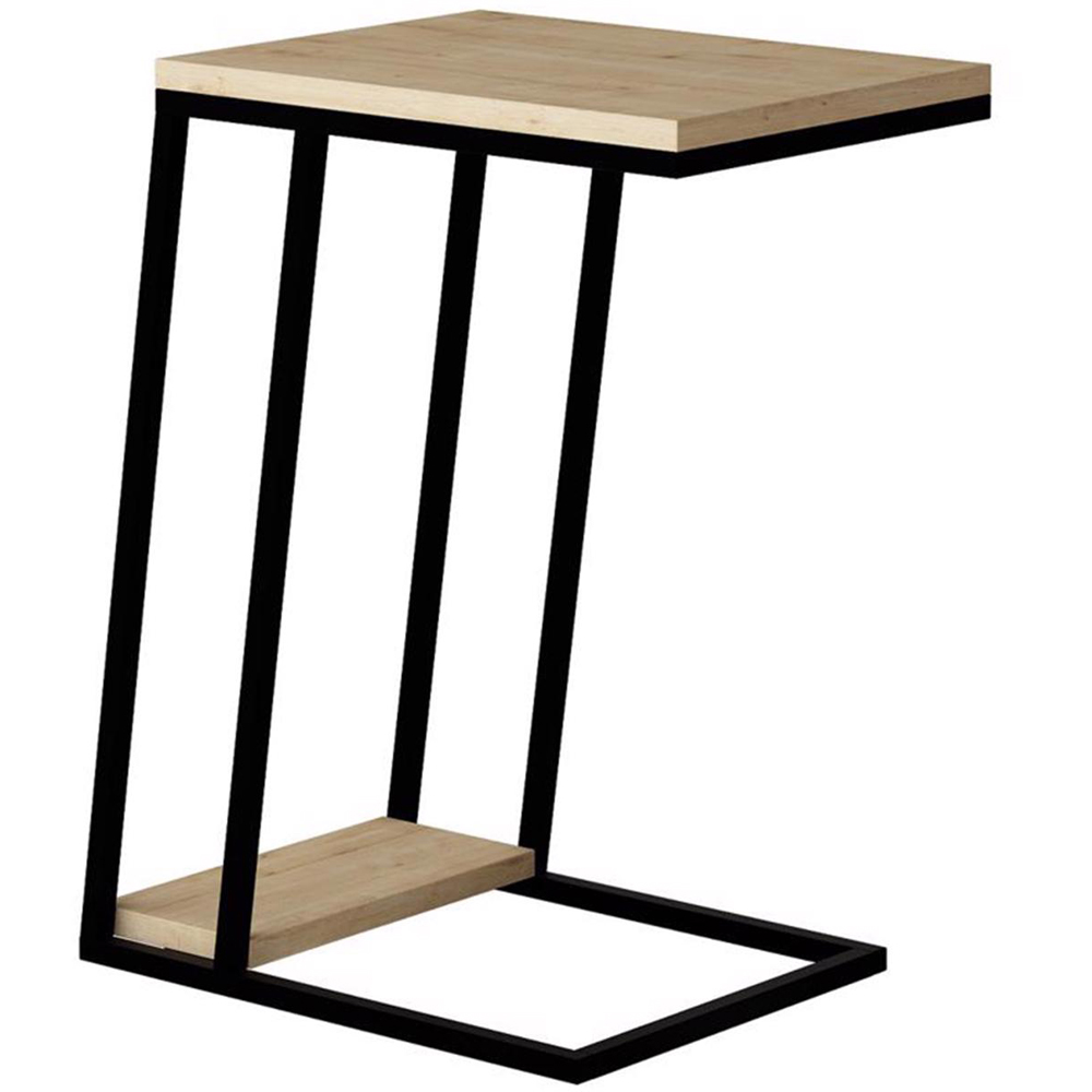 FWStyle Pal 2-Tier Oak Metal L Shaped Sofa End Table Image 4
