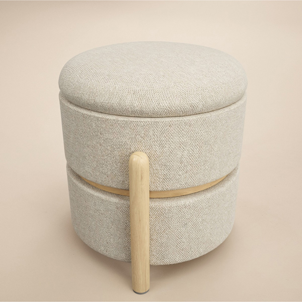 SOLACE+CO Ada Beige Fabric Storage Pouffe Image 3