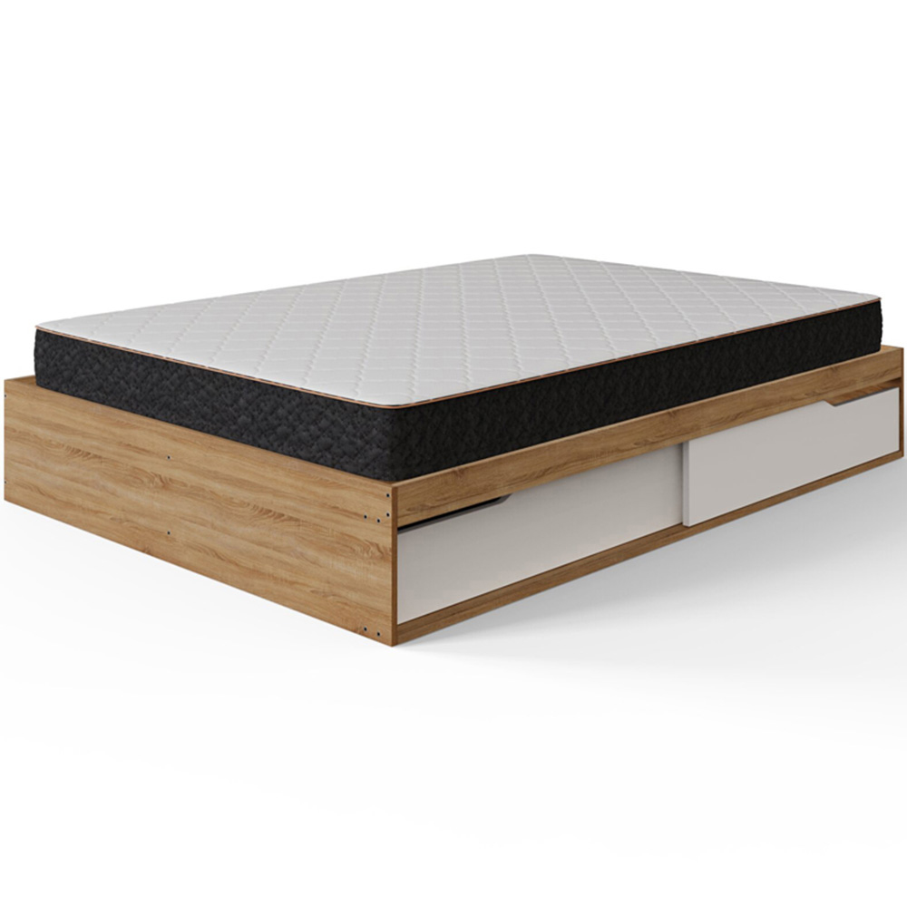 GFW Kai Small Double Oak and White 2 Drawer Platform Storage Bed Image 4