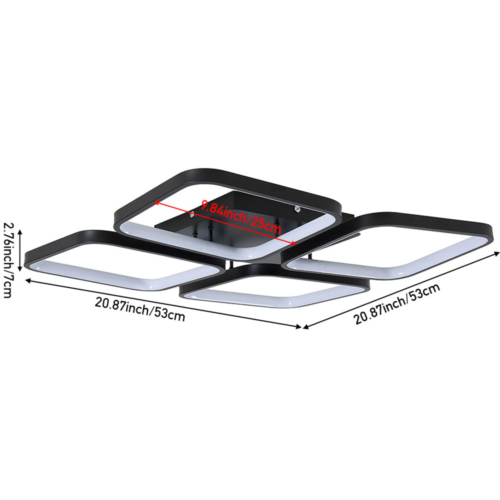 Living and Home Black 4 Square LED Ceiling Light with Remote Image 8