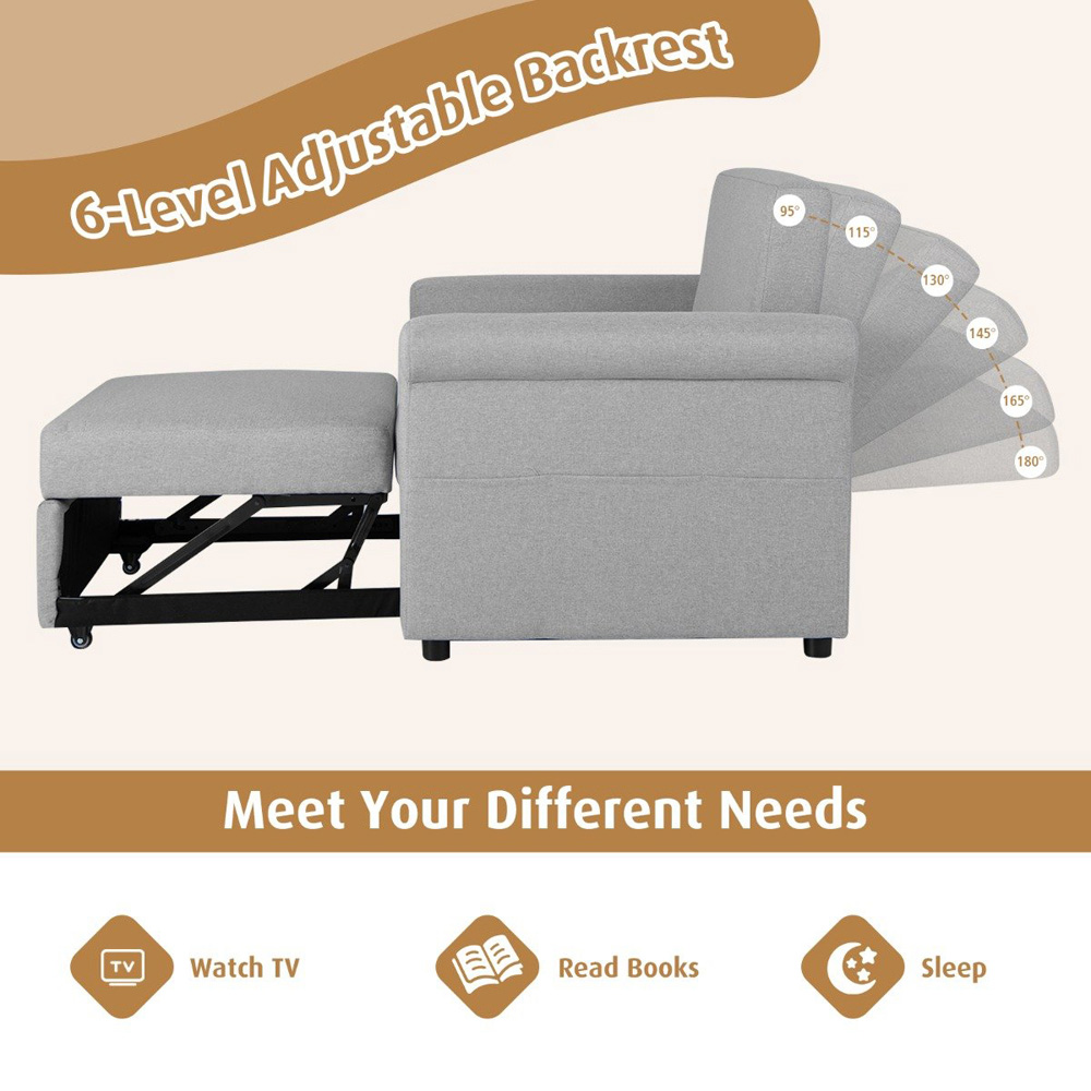 Costway Single Sleeper Grey Sofa Bed Image 6