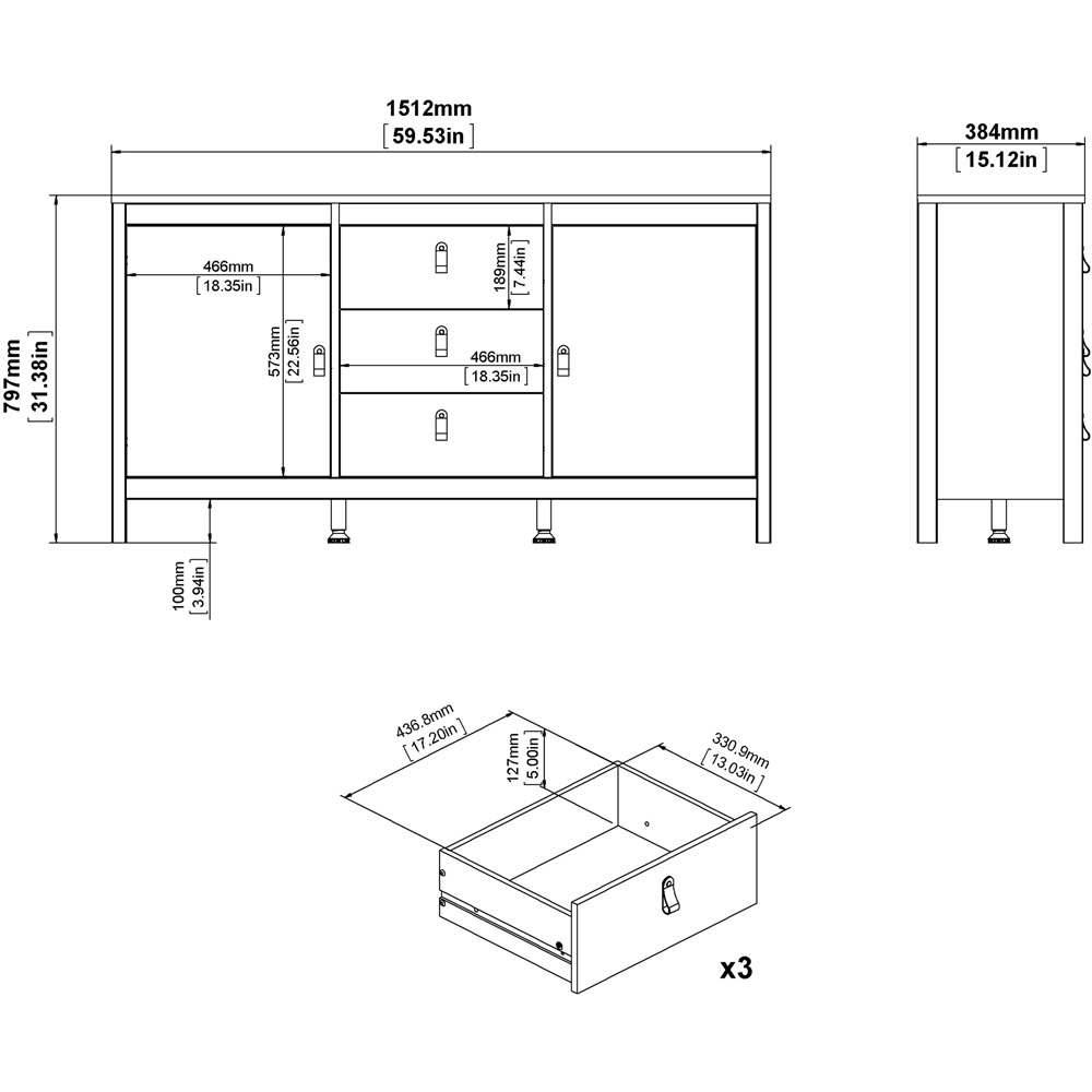 Florence Madrid 2 Door 3 Drawer White Sideboard Image 9