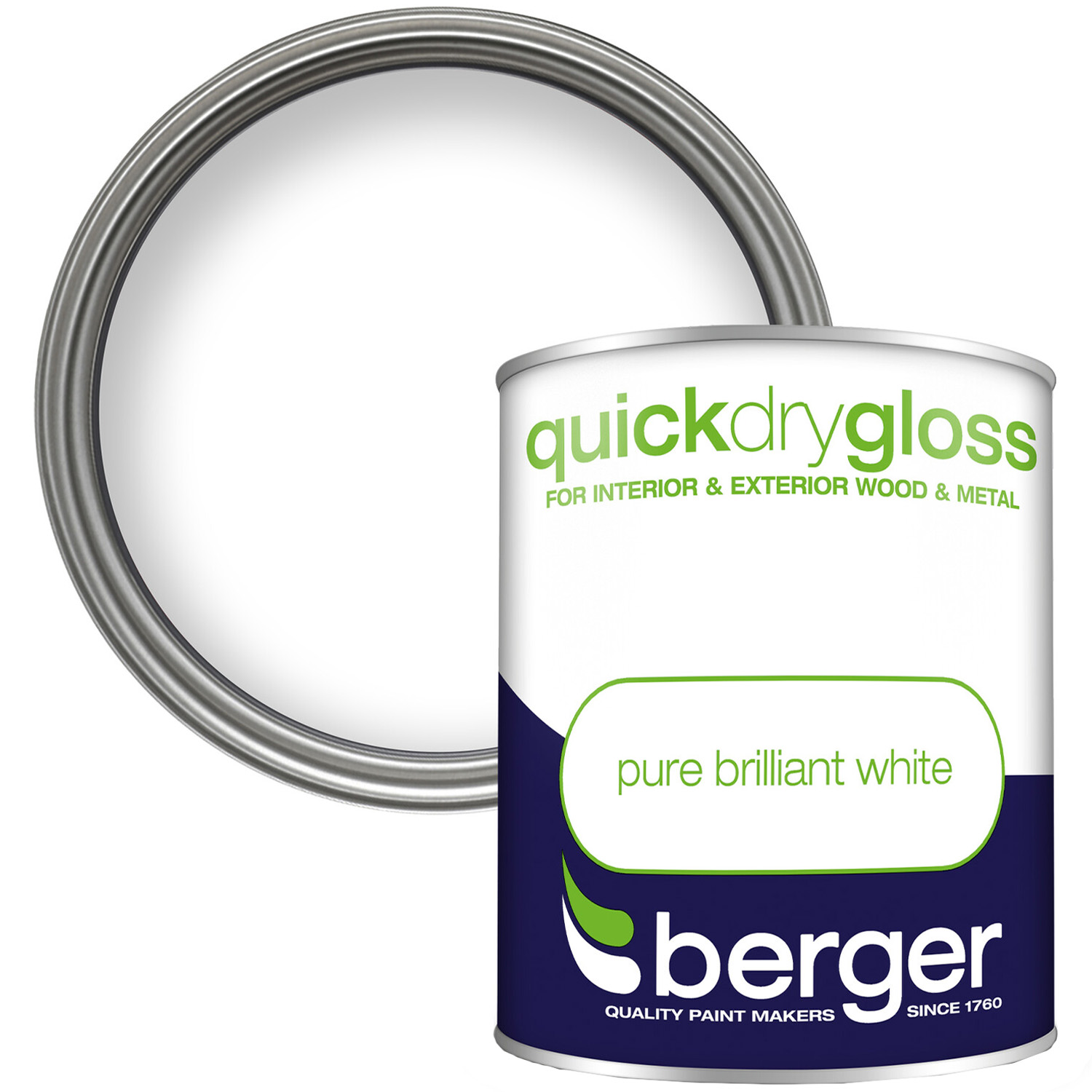Berger Wood and Metal Pure Brilliant White Quick Dry Gloss Paint 750ml Image 1