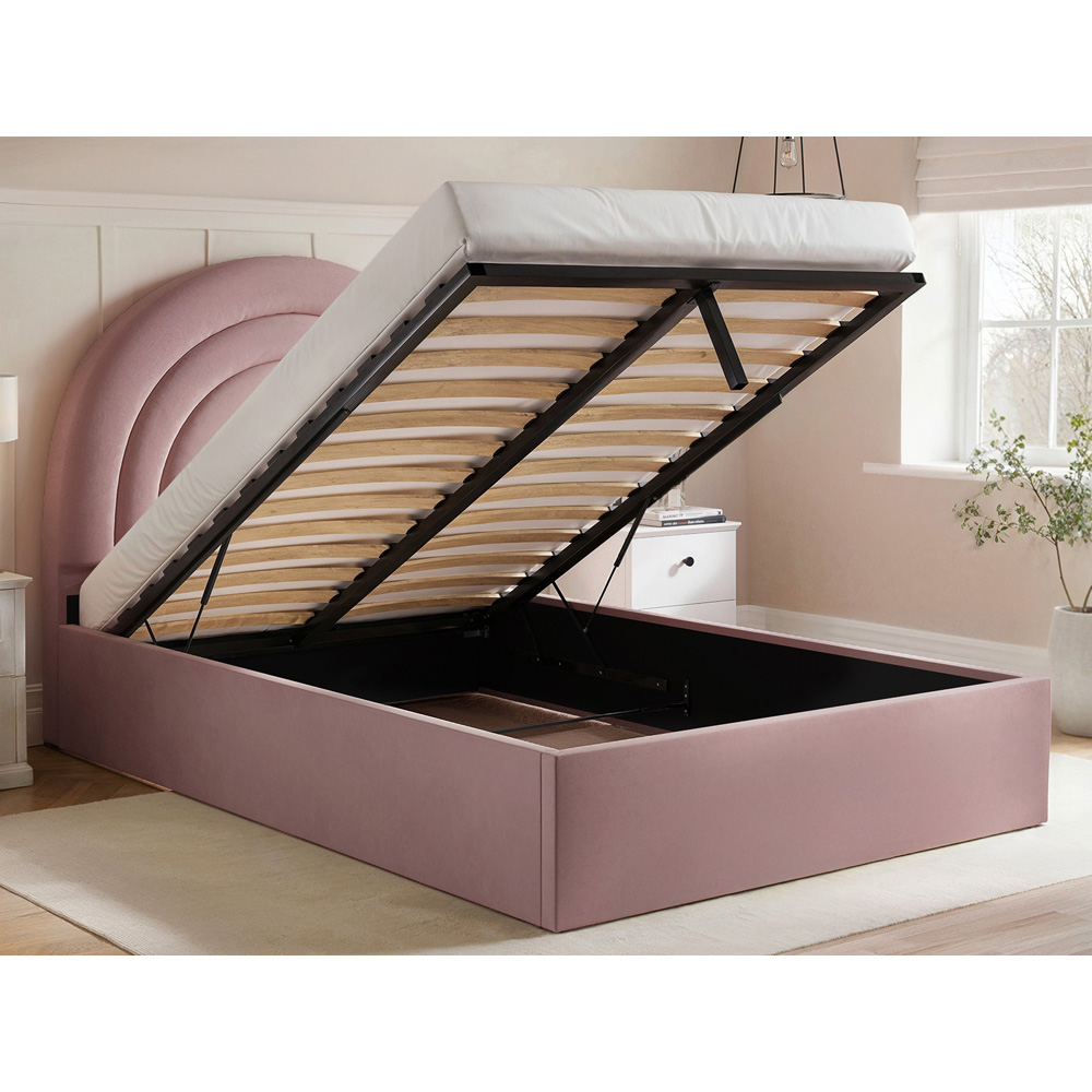 Flair Ava Small Double Pink Velvet Ottoman Bed Image 6