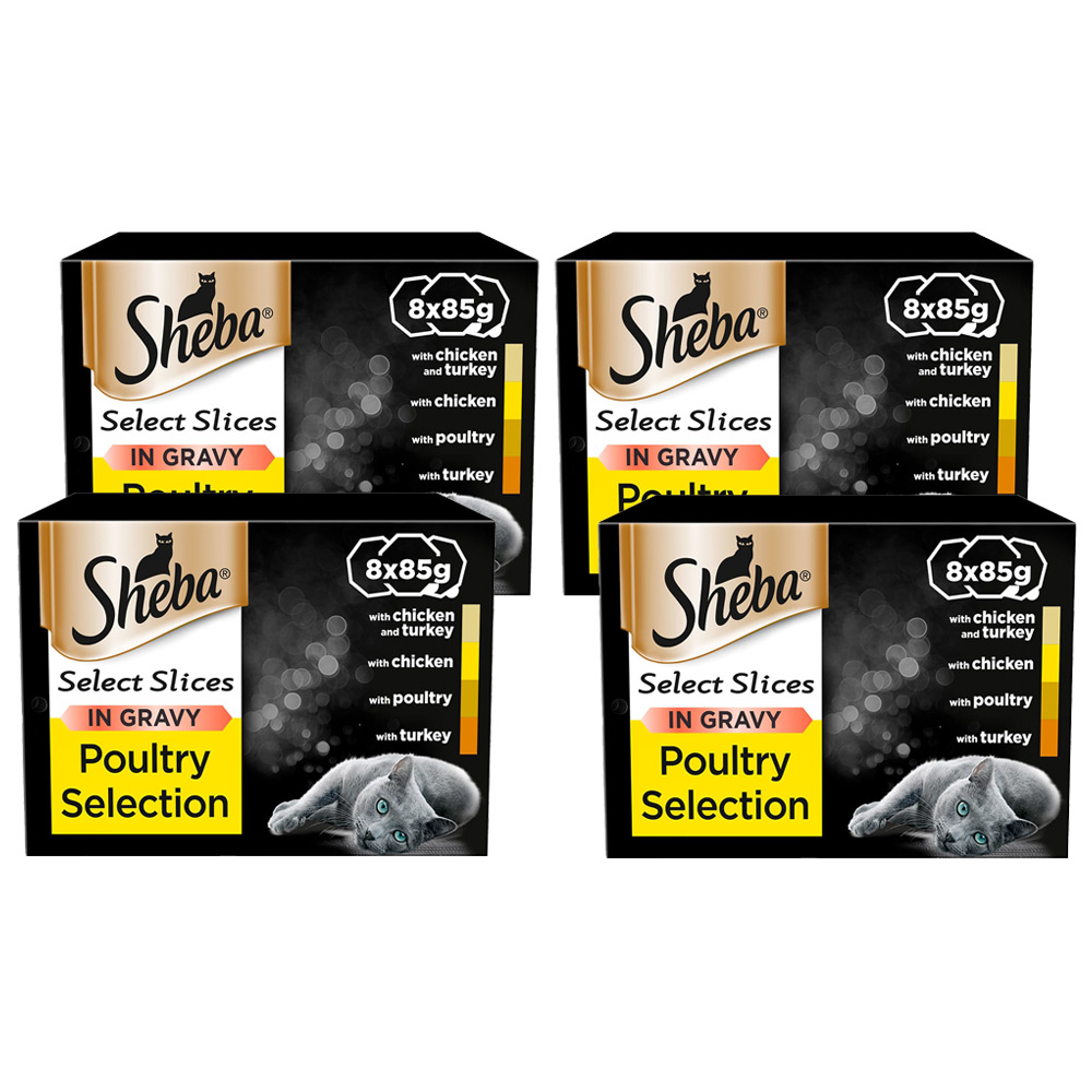 Sheba Select Slices Mixed Poultry Collection in Gravy Cat Trays 85g Case of 4 x 8 Pack Image 1